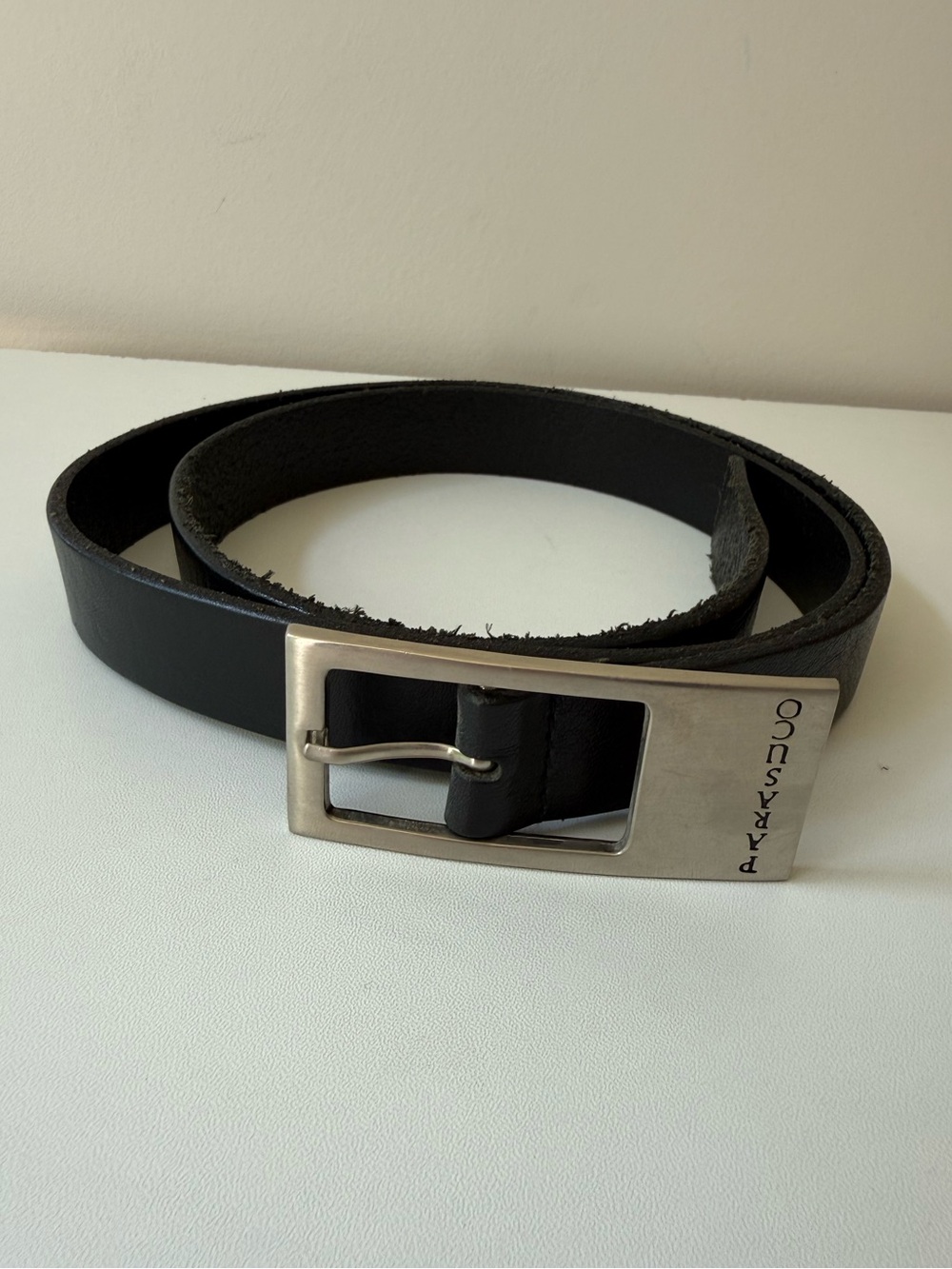 Parasuco Black Leather Men's Belt with Brushed Silver Buckle